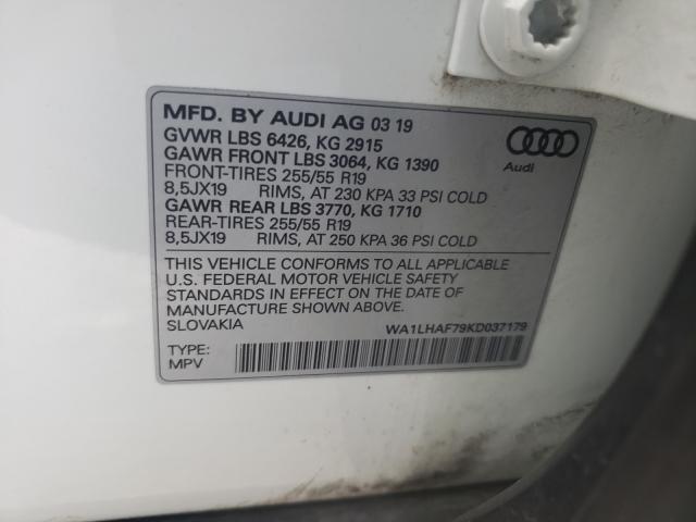 VIN WA1LHAF79KD037179 2019 Audi Q7, Premium Plus no.10