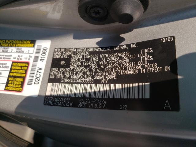2010 TOYOTA SIENNA CE 5TDKK4CC3AS330858