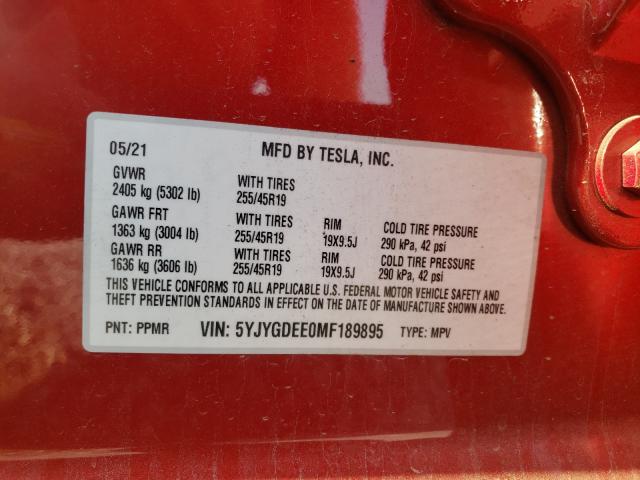 2021 TESLA MODEL Y 5YJYGDEE0MF189895