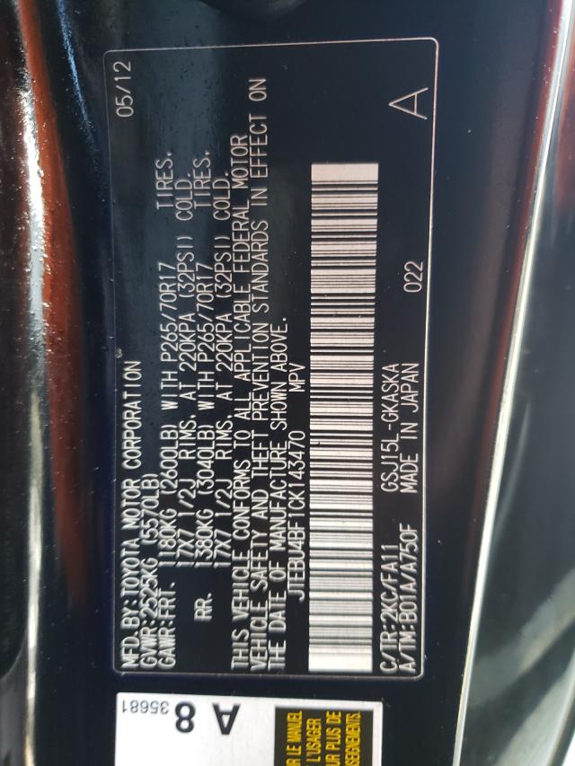 2012 TOYOTA FJ CRUISER JTEBU4BF1CK143470