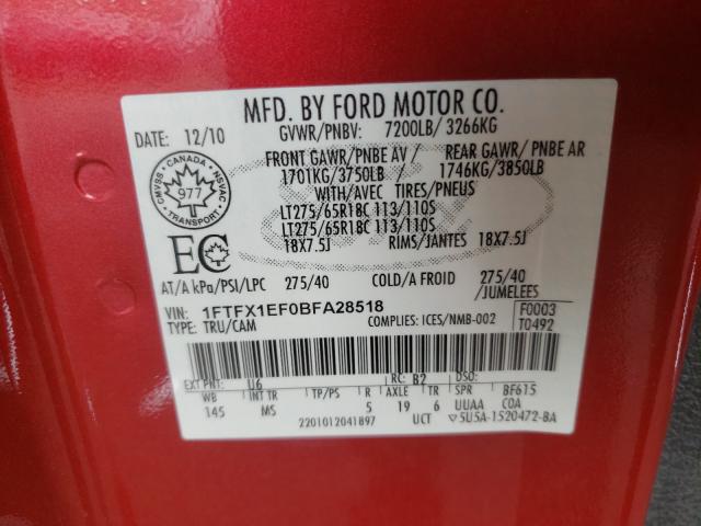 2011 FORD F150XLT4X4 1FTFX1EF0BFA28518