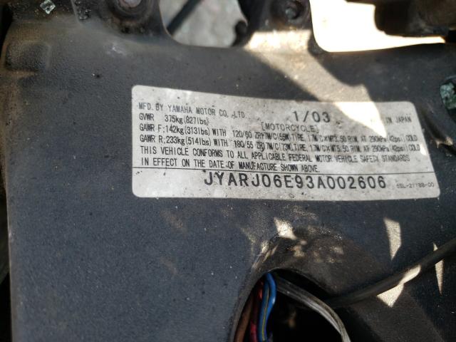 2003 YAMAHA YZFR6 L JYARJ06E93A002606