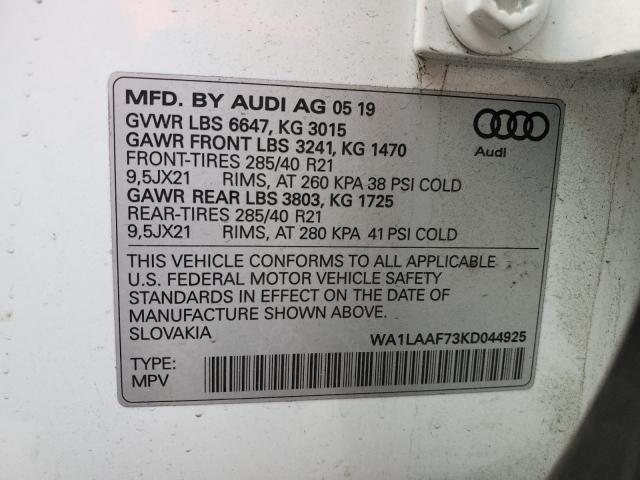 VIN WA1LAAF73KD044925 2019 Audi Q7, Premium Plus no.10