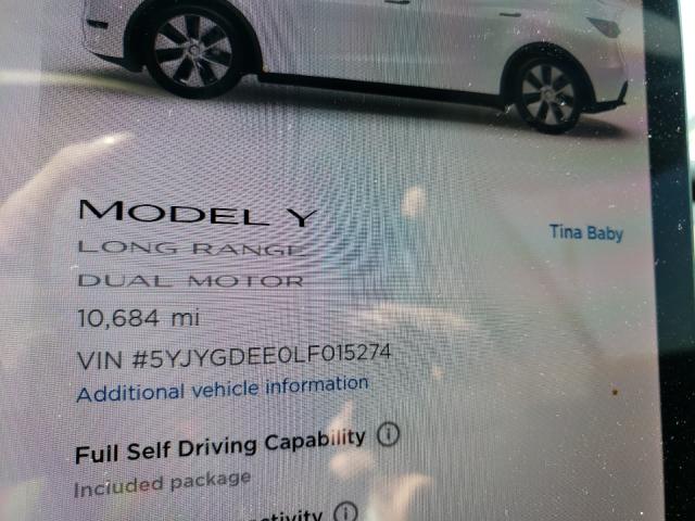 2020 TESLA MODEL Y 5YJYGDEE0LF015274