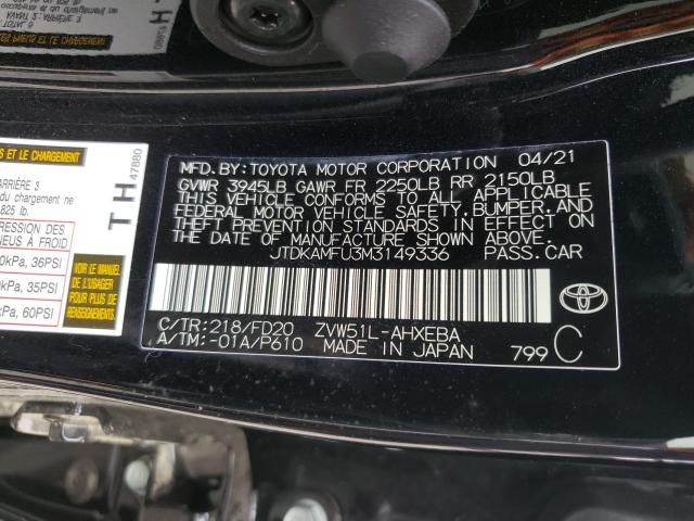 2021 TOYOTA PRIUS SPEC JTDKAMFU3M3149336