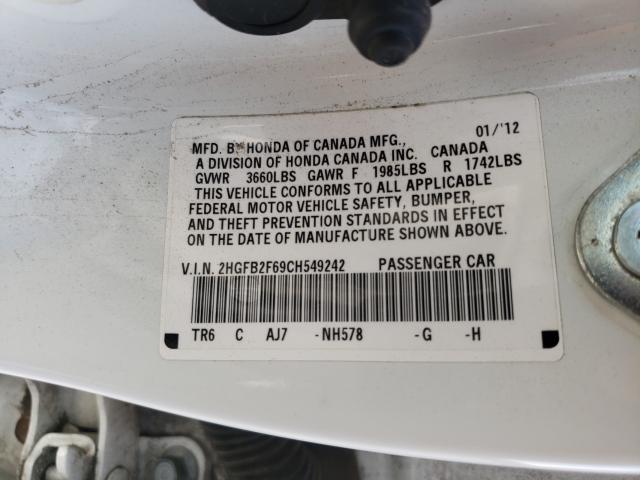 2012 HONDA CIVIC HF 2HGFB2F69CH549242