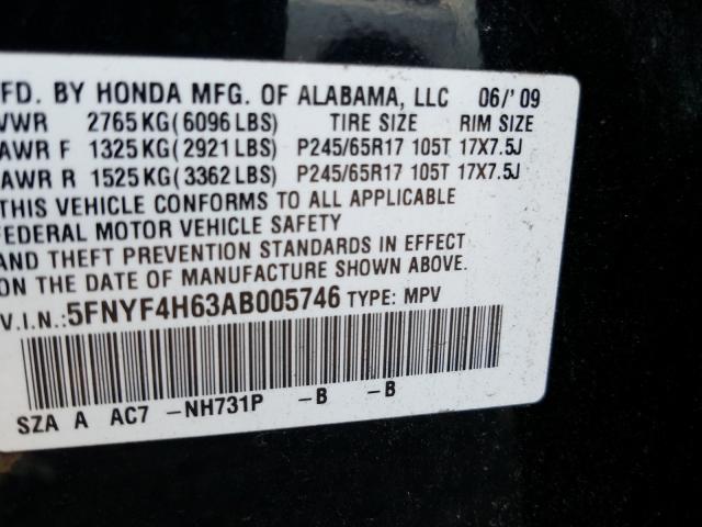2010 HONDA PILOT 5FNYF4H63AB005746