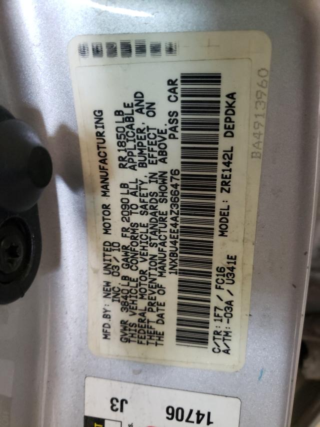 2010 TOYOTA COROLLA BA 1NXBU4EE4AZ366476