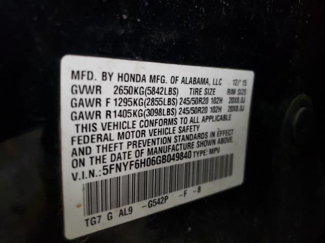 2016 HONDA PILOT ELIT 5FNYF6H06GB049840