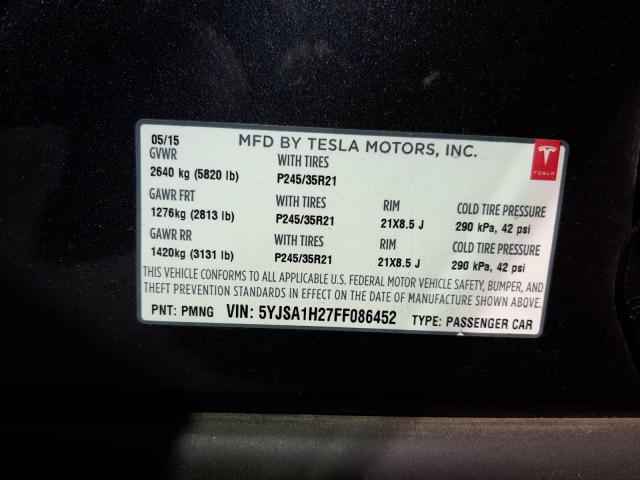 2015 TESLA MODEL S 85 5YJSA1H27FF086452