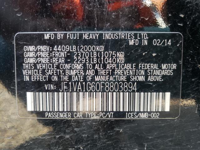 2015 SUBARU WRX LIMITE JF1VA1G60F8803894