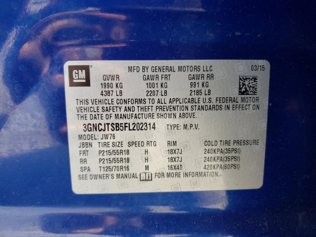 2015 CHEVROLET TRAX LTZ 3GNCJTSB5FL202314