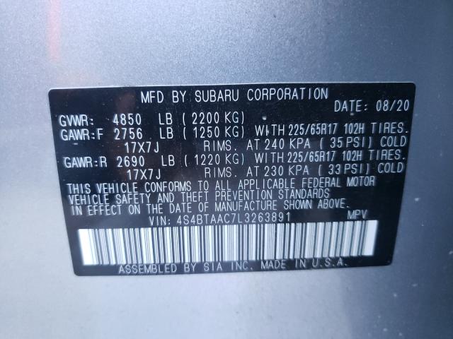 2020 SUBARU OUTBACK 4S4BTAAC7L3263891