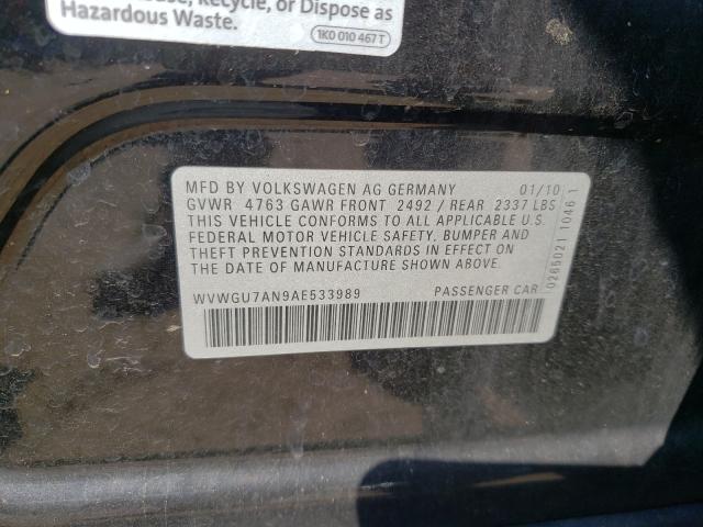 2010 VOLKSWAGEN CC VR6 4MO WVWGU7AN9AE533989