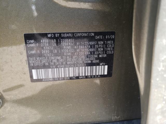 2020 SUBARU OUTBACK PR 4S4BTAEC0L3180331