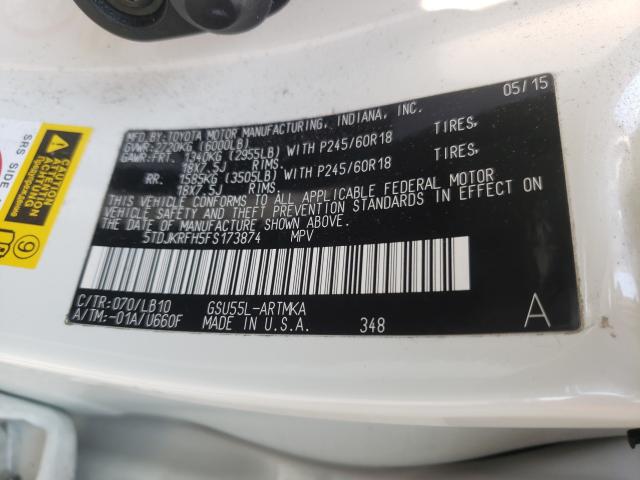 2015 TOYOTA HIGHLA XLE 5TDJKRFH5FS173874