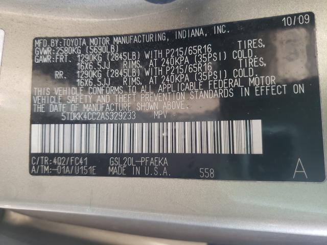 2010 TOYOTA SIENNA CE 5TDKK4CC2AS329233