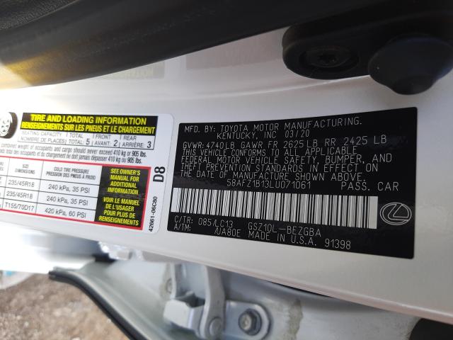 2020 LEXUS ES 350 ULT 58AFZ1B13LU071061