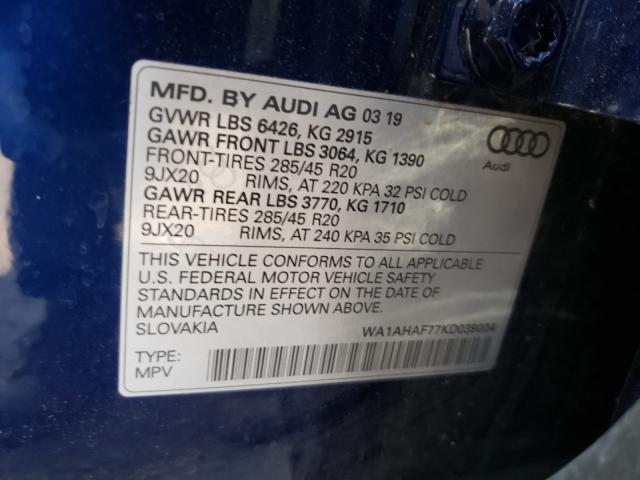 VIN WA1AHAF77KD039004 2019 Audi Q7, Premium no.10