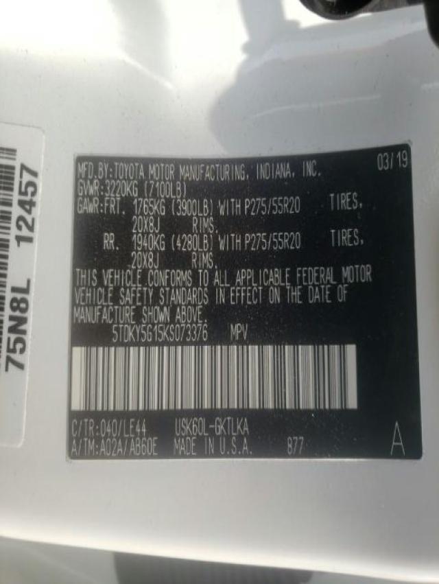 2019 TOYOTA SEQUOIA LI 5TDKY5G15KS073376