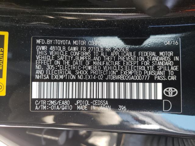 JTDBVRBD2GA000777 TOYOTA MIRAI 2016