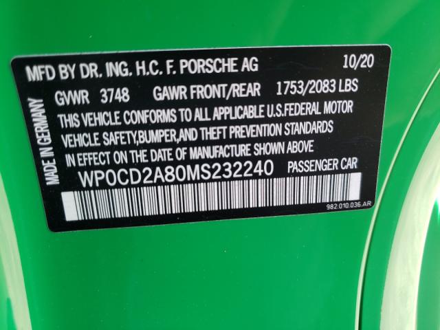 2021 PORSCHE BOXSTER GT WP0CD2A80MS232240