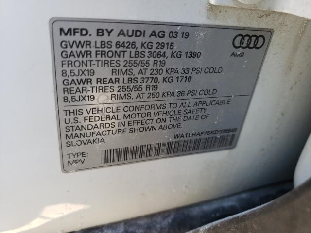 VIN WA1LHAF75KD036949 2019 Audi Q7, Premium Plus no.10