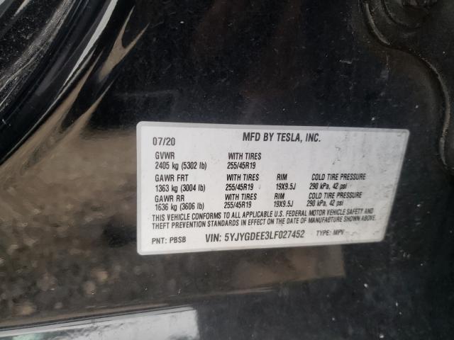 2020 TESLA MODEL Y 5YJYGDEE3LF027452