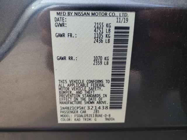 2019 NISSAN LEAF S PLU 1N4BZ1CP5KC321438