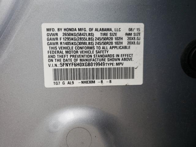 2016 HONDA PILOT ELIT 5FNYF6H0XGB019949