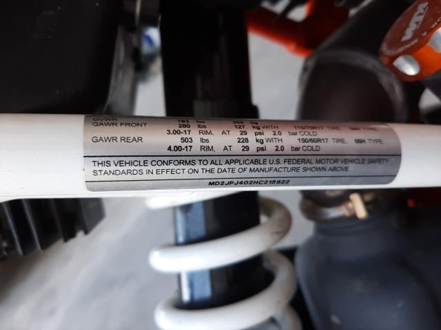 2017 KTM DUKE 390 MD2JPJ402HC215822