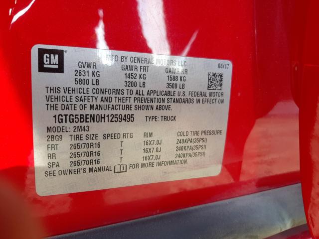 2017 GMC CANYON 1GTG5BEN0H1259495