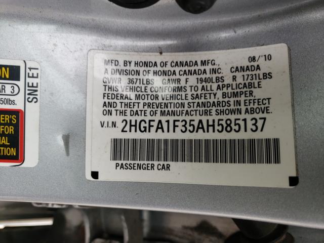 2010 HONDA CIVIC VP 2HGFA1F35AH585137