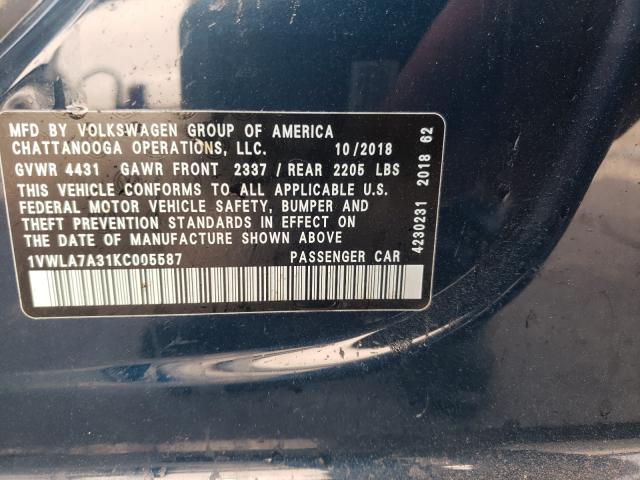 2019 VOLKSWAGEN PASSAT WOL 1VWLA7A31KC005587