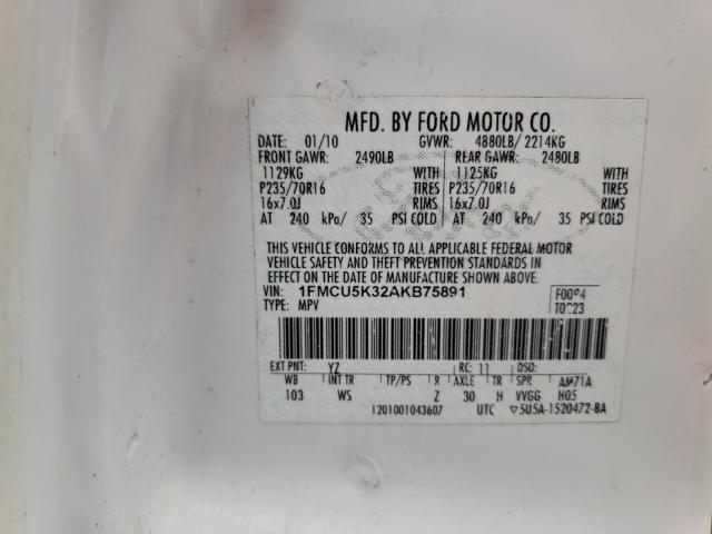 2010 FORD ESCAPE HYB 1FMCU5K32AKB75891