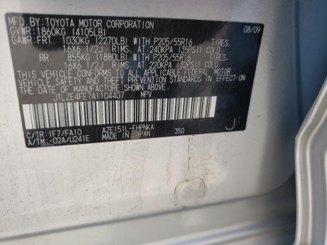 2010 TOYOTA SCION JTLZE4FE7A1104407