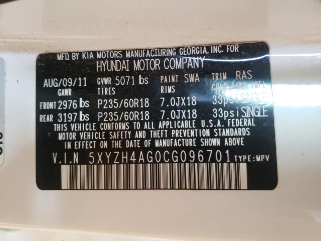 2012 HYUNDAI SANTA FE 5XYZH4AG0CG096701