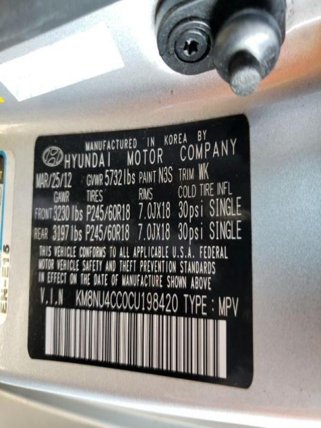2012 HYUNDAI VERACRUZ G KM8NU4CC0CU198420