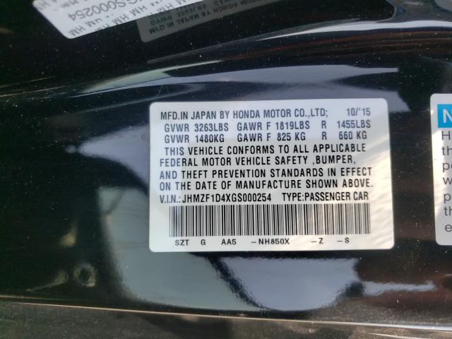 2016 HONDA CR-Z JHMZF1D4XGS000254
