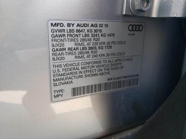 VIN WA1LAAF76KD033238 2019 Audi Q7, Premium Plus no.10