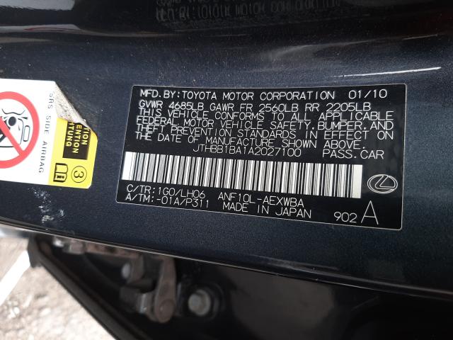 2010 LEXUS HS 250H JTHBB1BA1A2027100