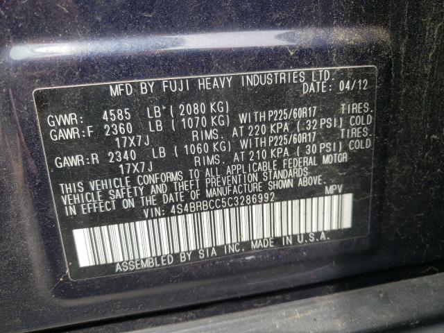 2012 SUBARU OUTBACK 4S4BRBCC5C3286992