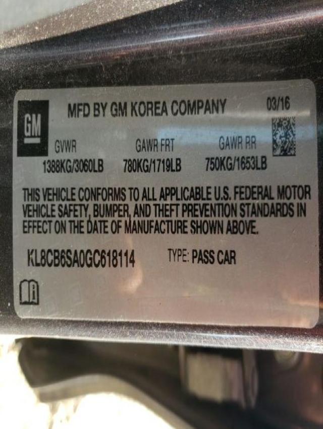 2016 CHEVROLET SPARK KL8CB6SA0GC618114