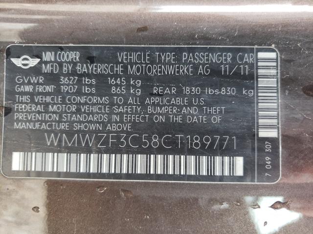 2012 MINI COOPER CLU WMWZF3C58CT189771