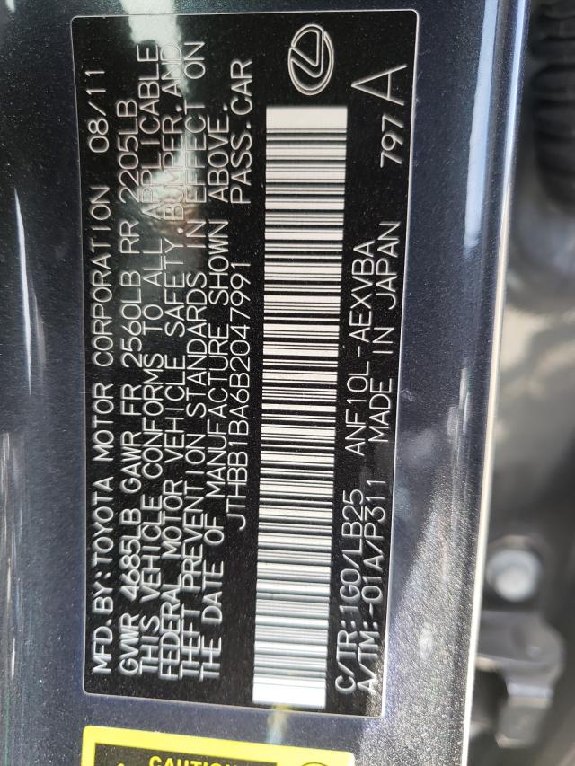 2011 LEXUS HS 250H JTHBB1BA6B2047991
