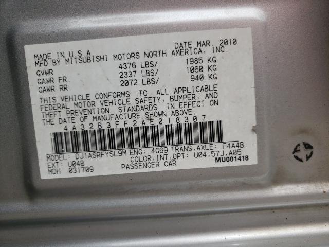 2010 MITSUBISHI GALANT ES 4A32B3FF2AE018307