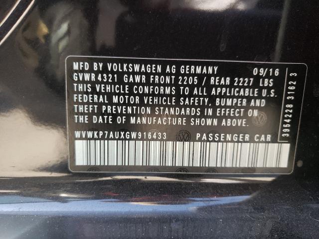 2016 VOLKSWAGEN E-GOLF SE WVWKP7AUXGW916433