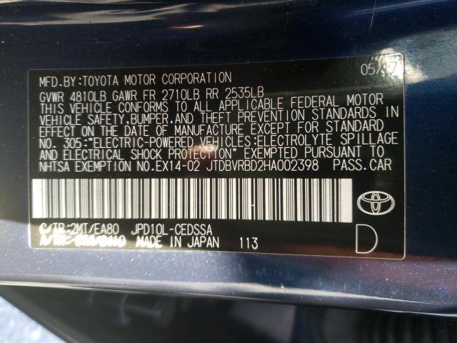 2017 TOYOTA MIRAI JTDBVRBD2HA002398