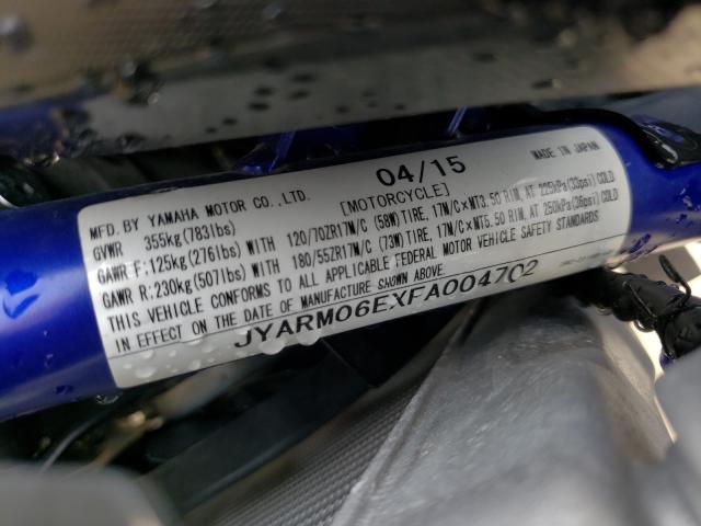 2015 YAMAHA FZ07 JYARM06EXFA004702