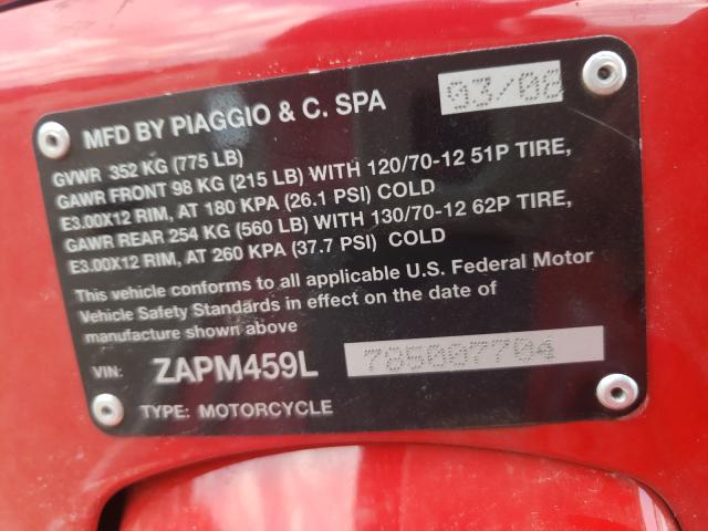 2008 VESPA GTS 250 ZAPM459L785007704